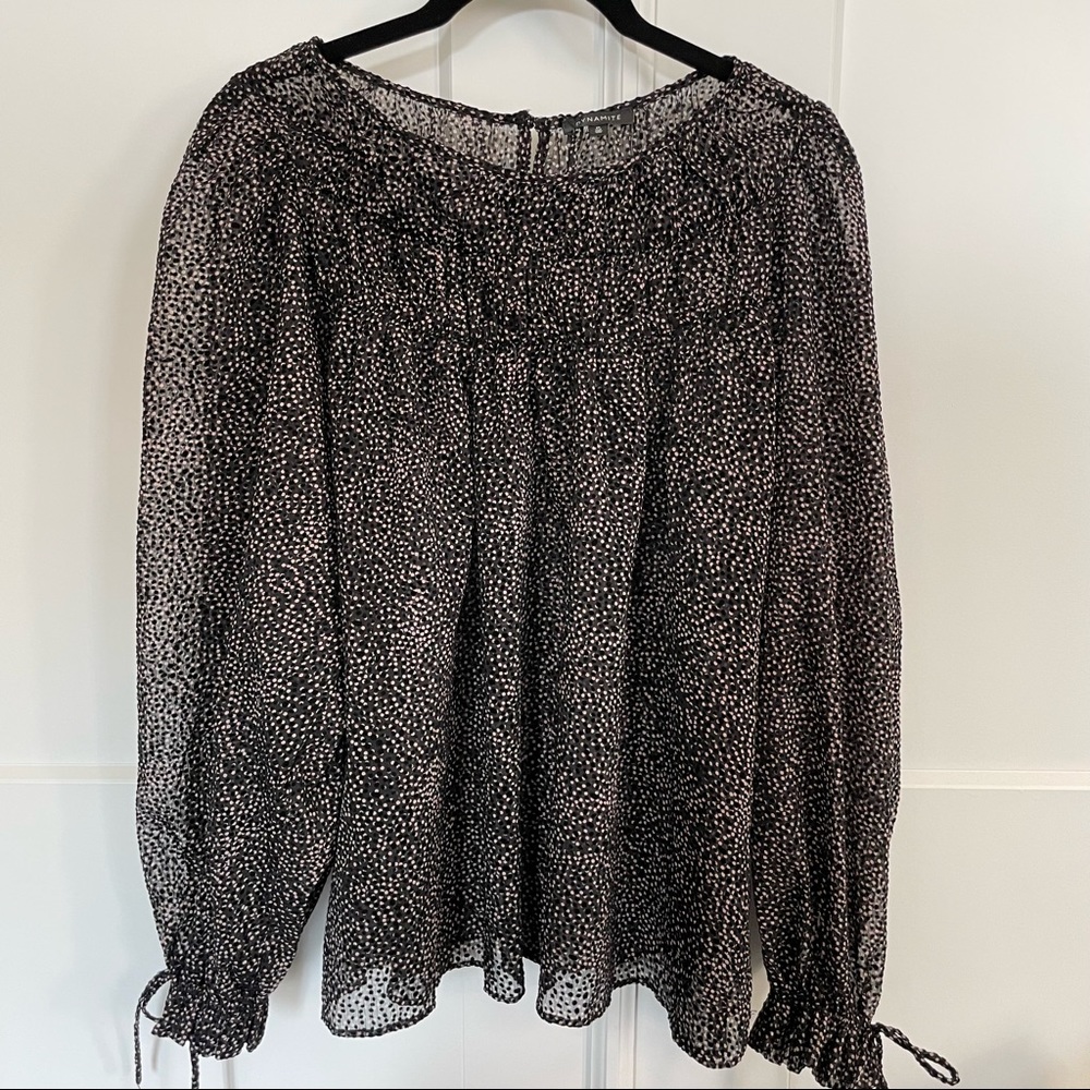 Dynamite Printed Longsleeve Sheer Blouse